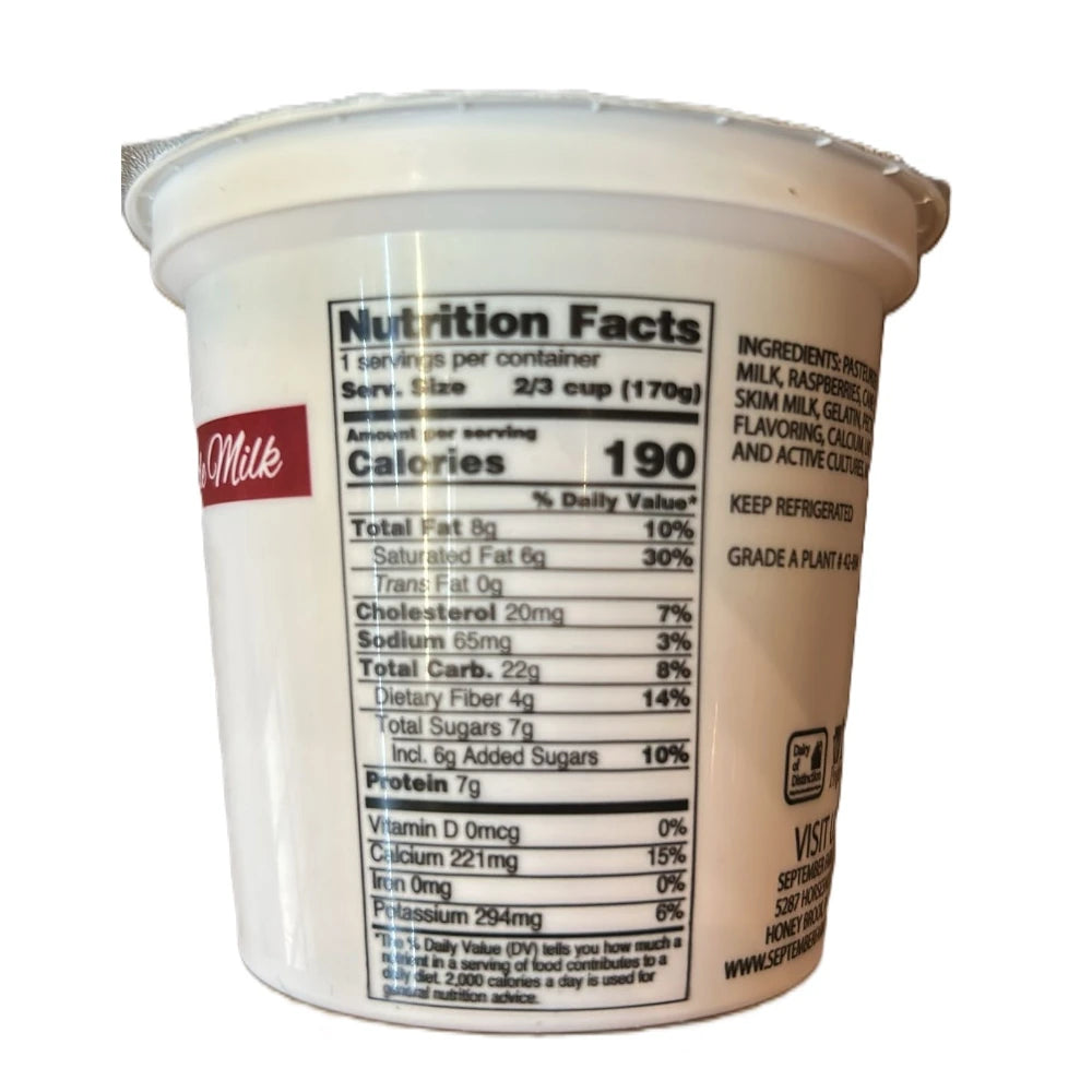 September Farm Natural Yogurt - Raspberry, 6oz (170g)