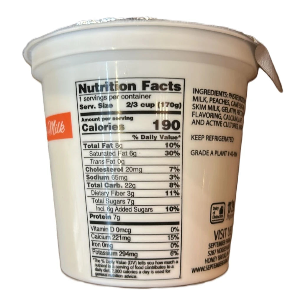 September Farm Natural Yogurt - Peach, 6oz (170g)
