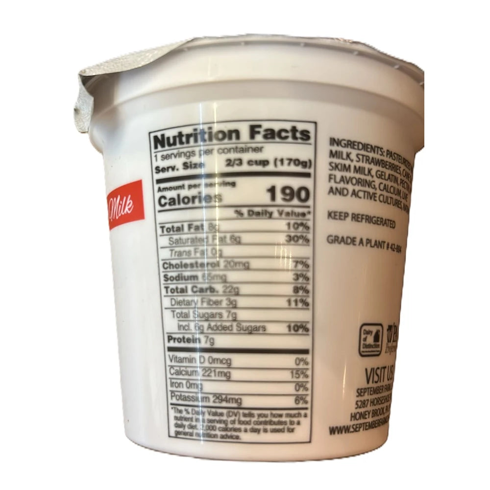 September Farm Natural Yogurt - Strawberry, 6oz (170g)