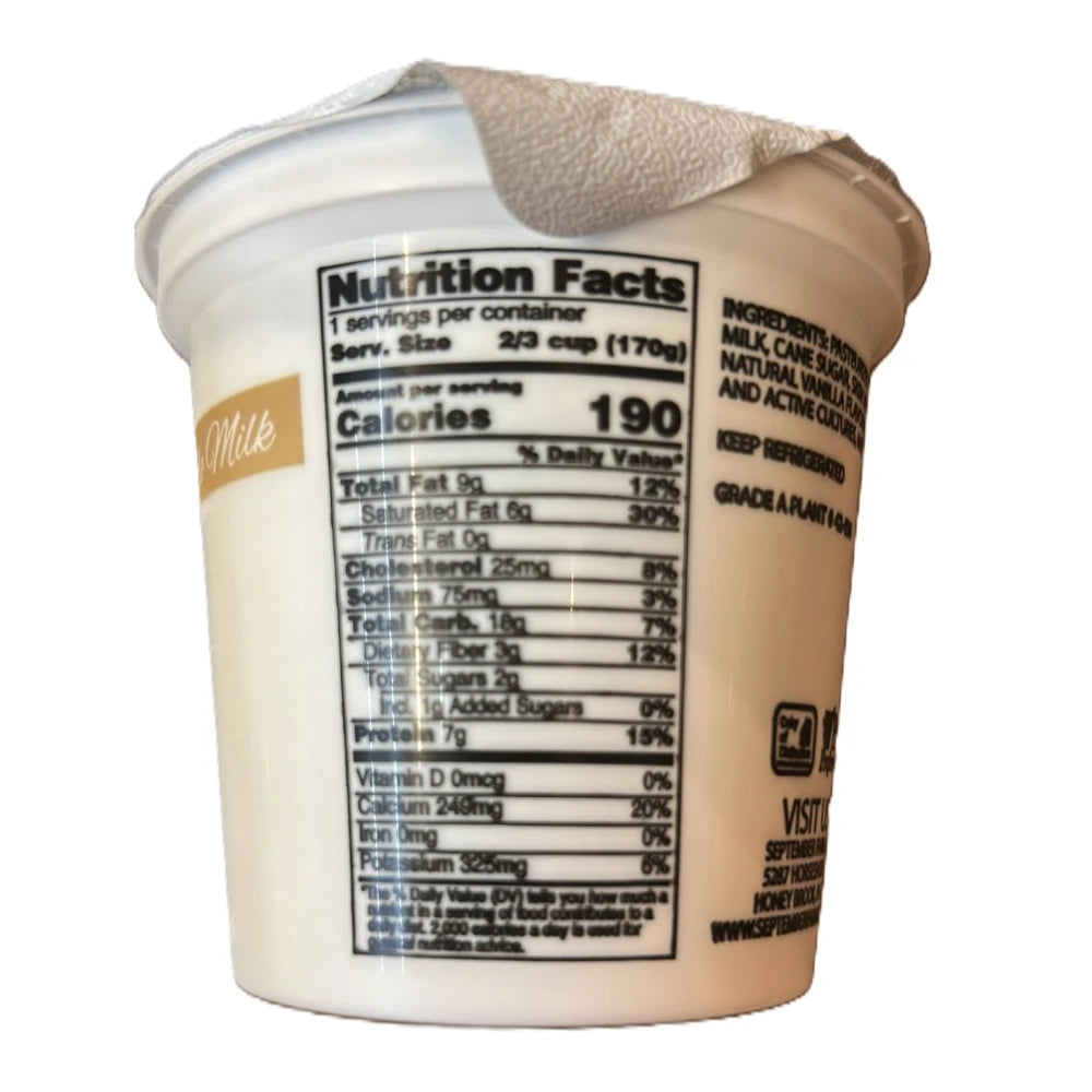 September Farm Natural Yogurt - Vanilla, 6oz (170g)