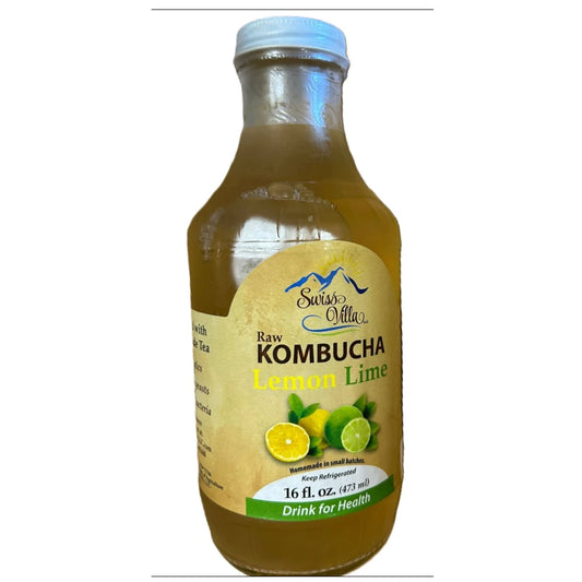 Swiss Villa Raw Kombucha Lemon Lime, 16 oz (473 ml)