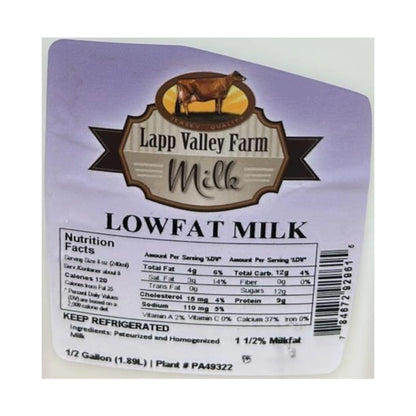 Lapp Valley Farm Low Fat Milk, 1/2 Gallon (1.89L)