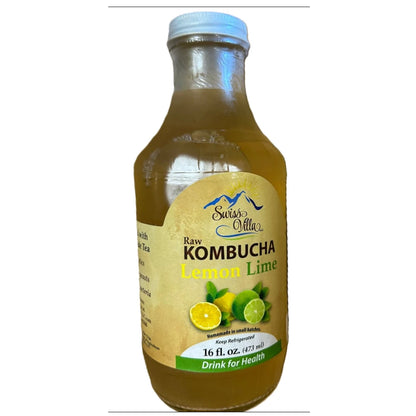 Swiss Villa Raw Kombucha Lemon Lime, 16 oz (473 ml)